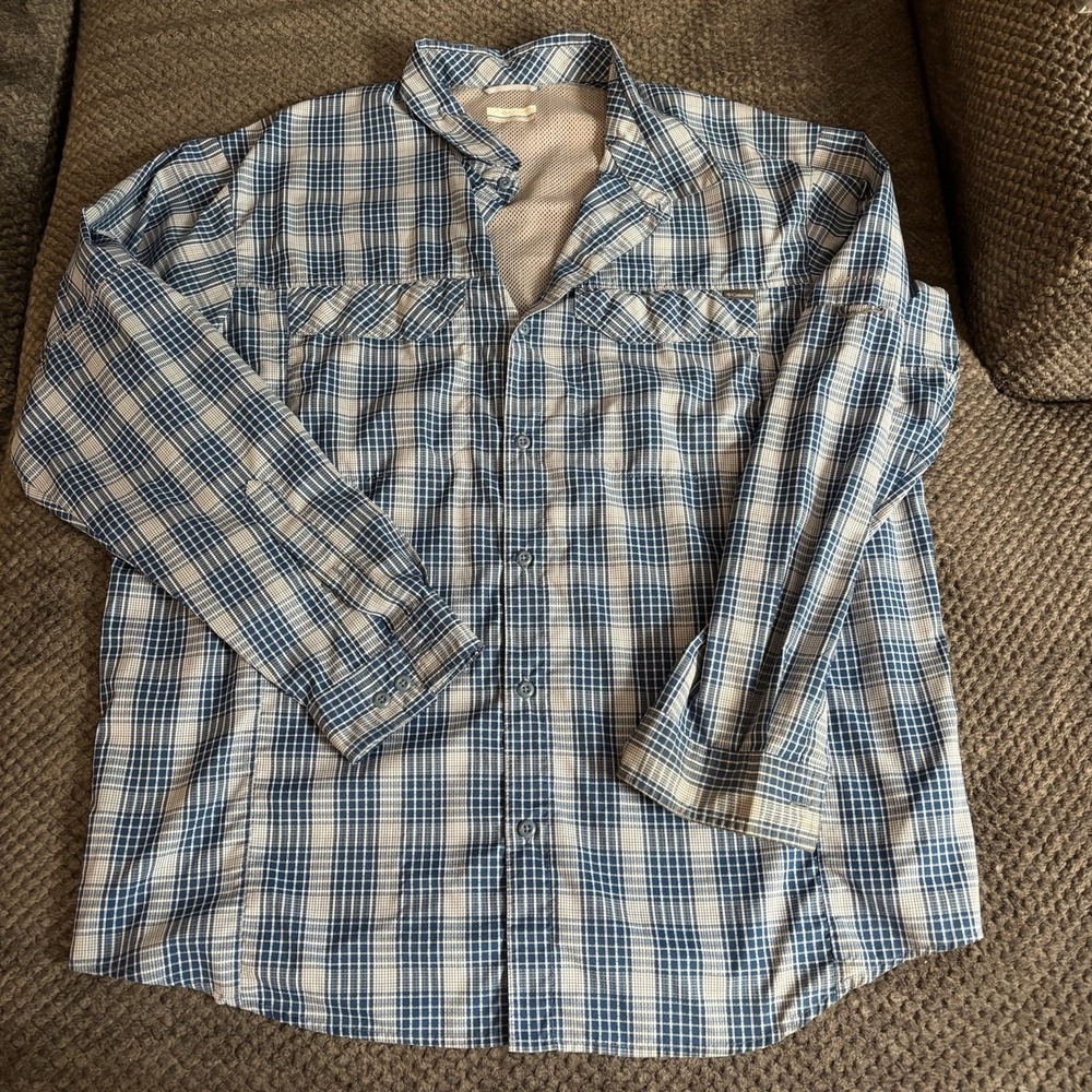 Columbia Blue Plaid Omni Shade Shirt Men‎ XXL Blue Vented Fishing Long Sleeve